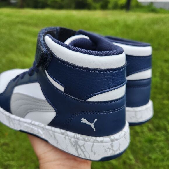 Puma Kids Rebound Blue White Layup Mid-Top Marbled Sole Sneakers Size 2 - Picture 7 of 16